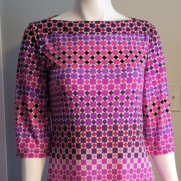 DONNA MORGAN Retro Mod Geometric Shift Dress Sz 8 Pink Purple Stretch Work Party - Picture 4 of 10